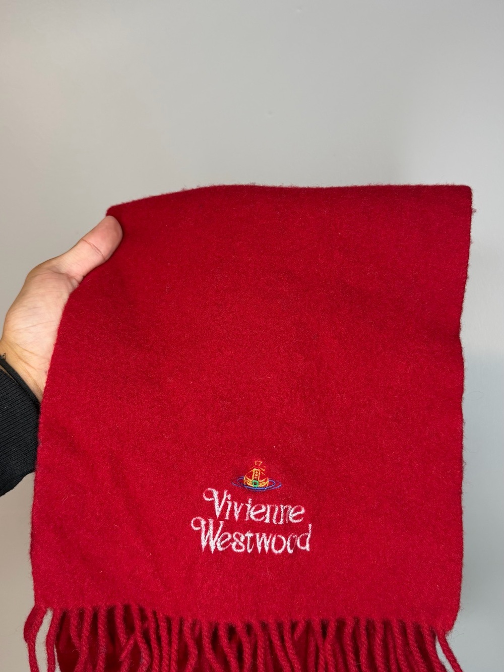 Vivienne Westwood Red Scarf with Embroidered Logo